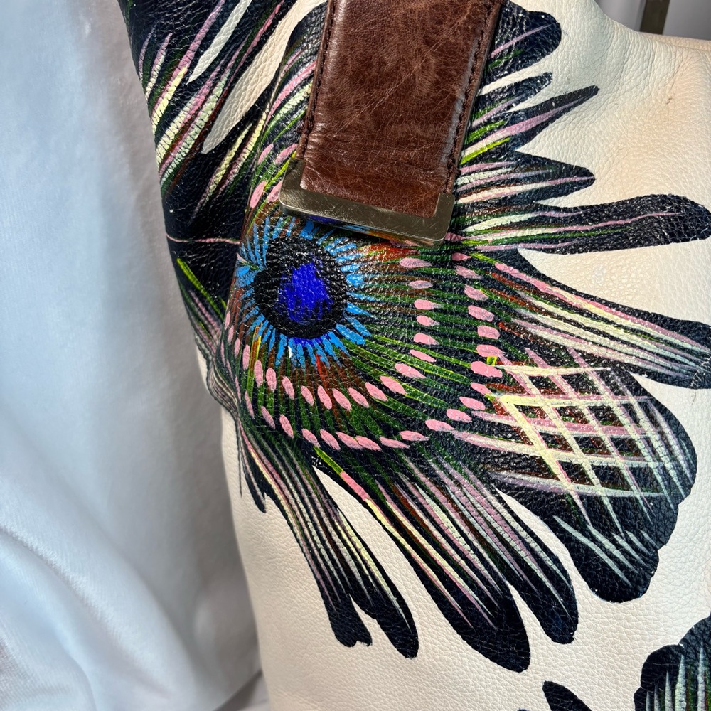 Ellliot Lucca Handpainted Intreccio Peacock Leather Tote Bag - Picture 5 of 10